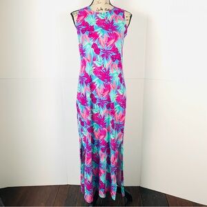 Lands End Women XS 2-4 Maxi Tank Dress Cotton Tropical Side Slits Pockets Travel